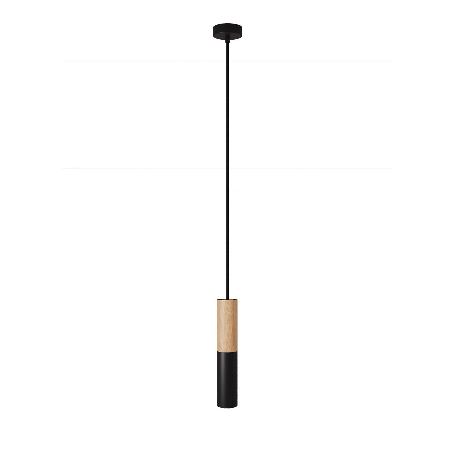 Lampe à suspension Made in Italy avec câble textile et double abat-jour Tub-E14 en bois et métal