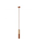 Lampe à suspension Made in Italy avec câble textile et double abat-jour Tub-E14 en bois et métal