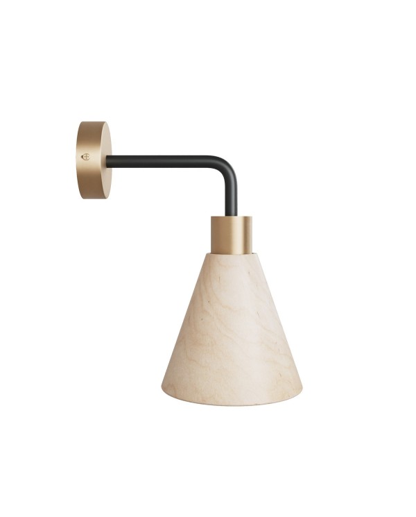 Lampe Fermaluce avec abat-jour en bois de forme conique et extension courbée