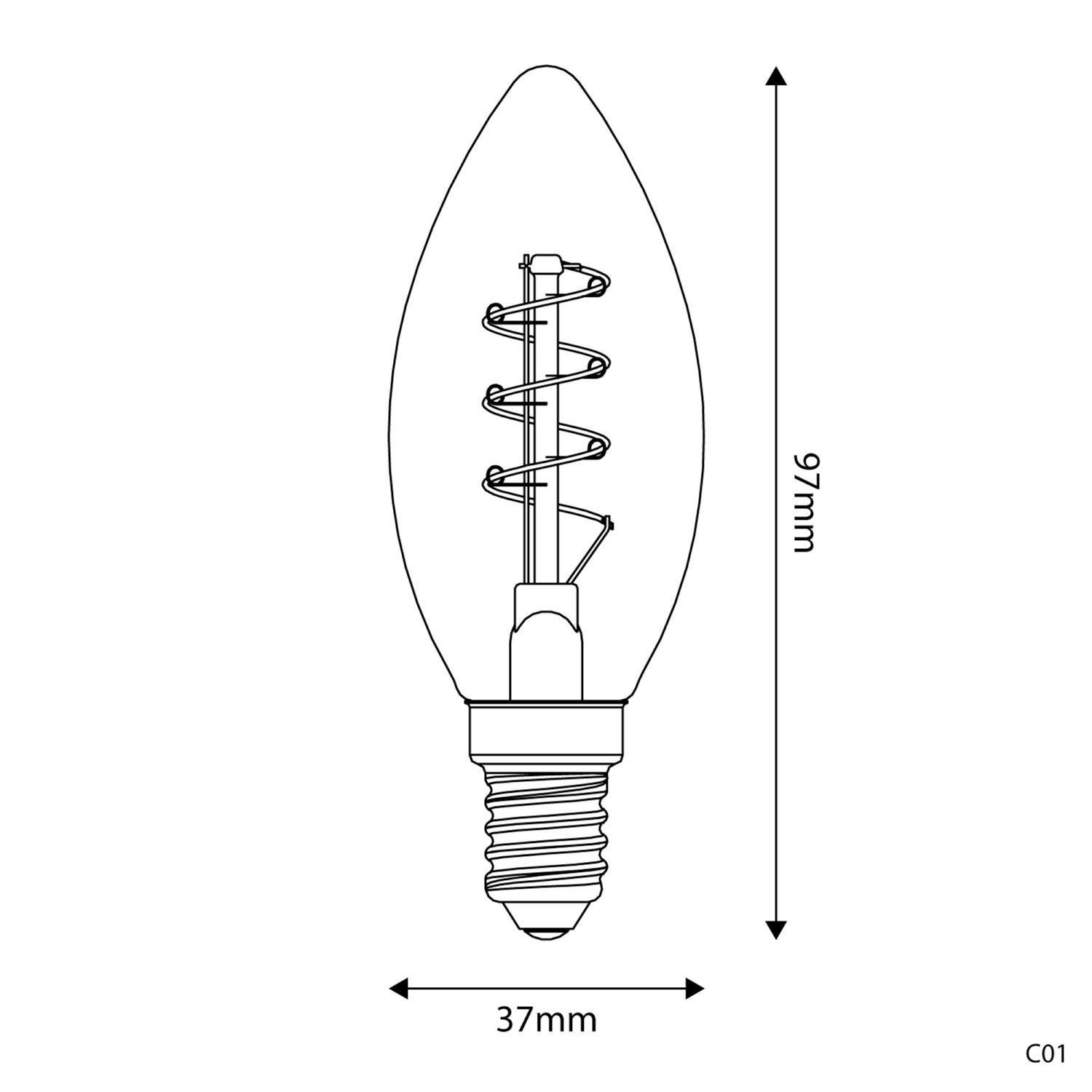Ampoule Dorée LED Carbon Line avec filament en spirale Candle C35 2,5W 136Lm E14 1800K Dimmable - C01