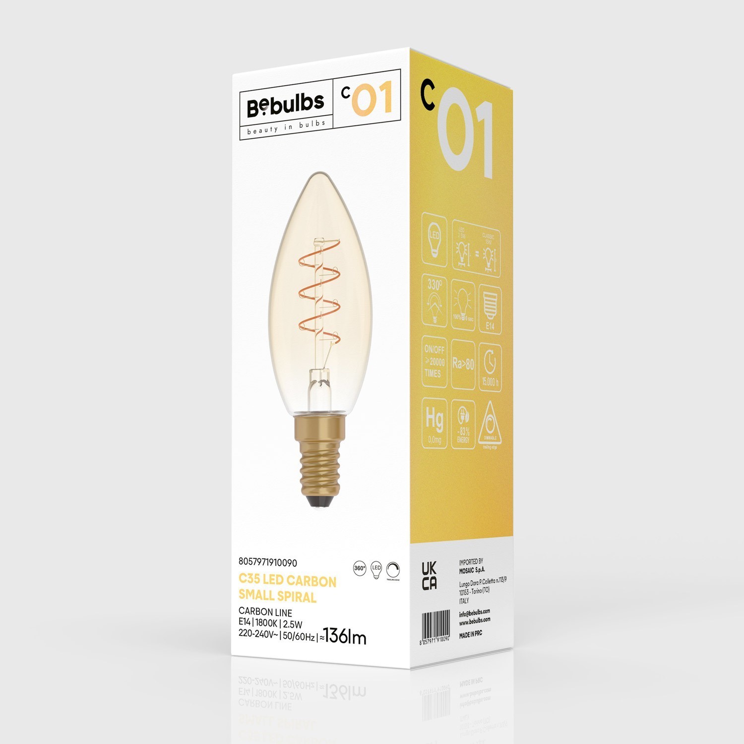 Ampoule Dorée LED Carbon Line avec filament en spirale Candle C35 2,5W 136Lm E14 1800K Dimmable - C01