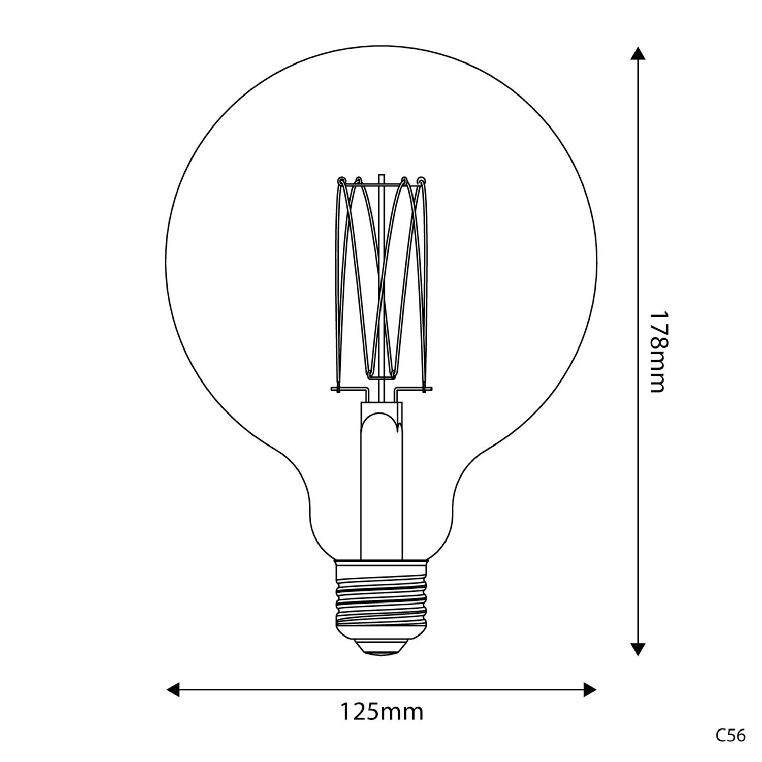 Ampoule Dorée LED Carbon Line Filament Cage Globe G125 7W 640Lm E27 2700K Dimmable - C56