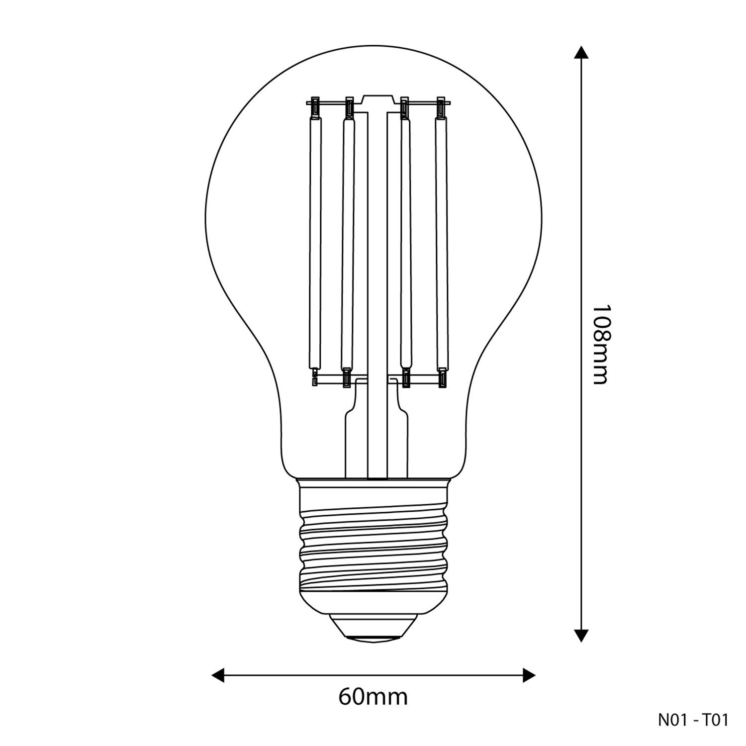 Ampoule LED Transparente Goutte A60 7W 806Lm E27 3500K Dimmable - N01