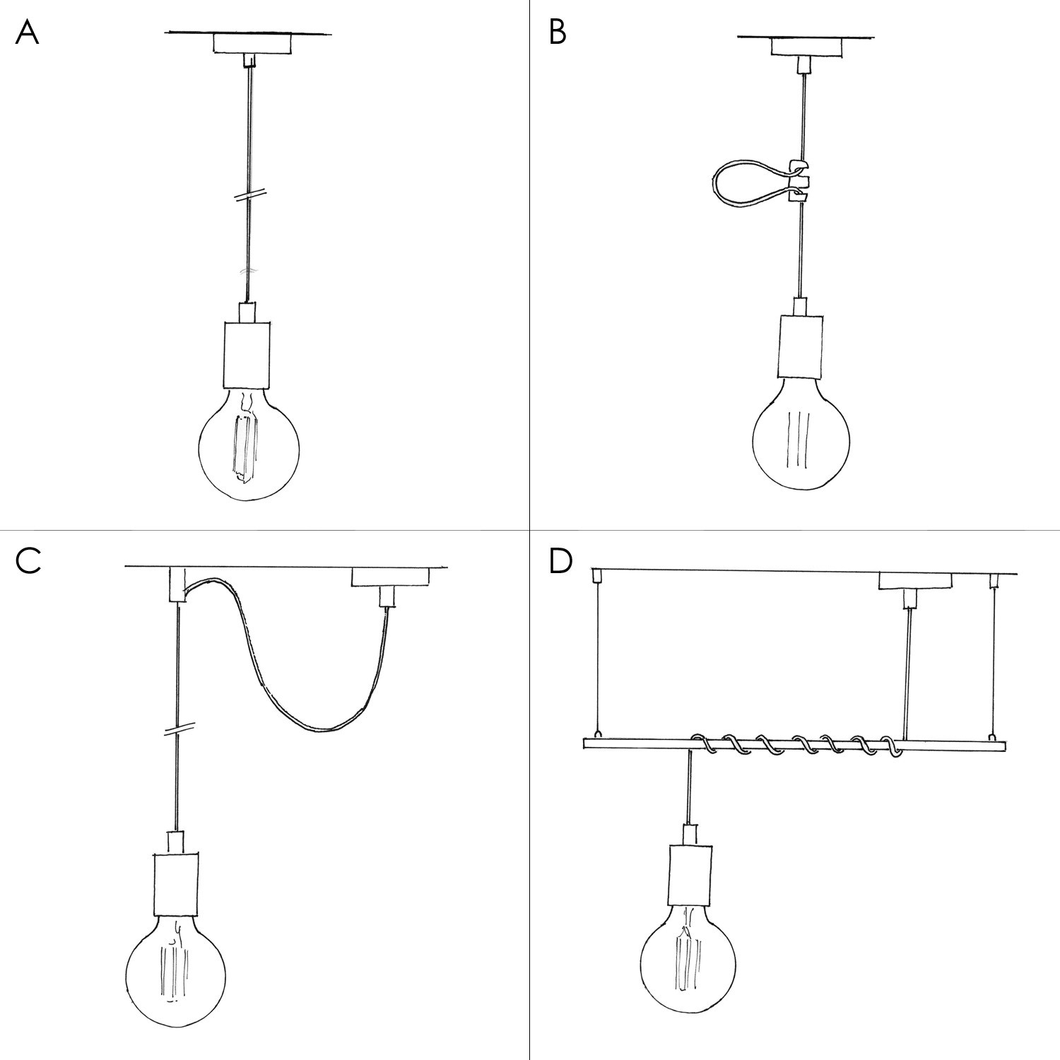 Suspension fabriquée en Italie avec câble textile et douille en aluminium moleté