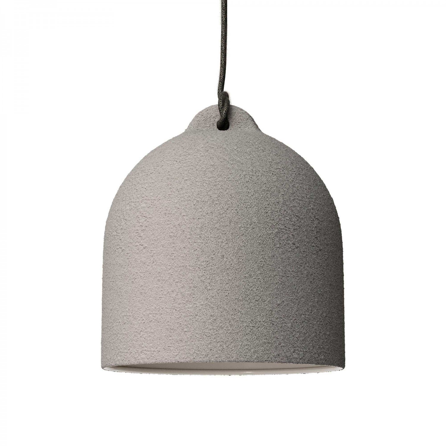 Suspension fabriquée en Italie avec câble textile, abat-jour Cloche M en céramique - complète avec ampoule