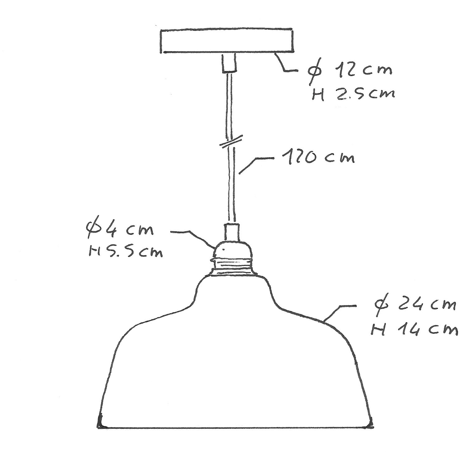 Suspension fabriquée en Italie avec câble textile, abat-jour Coupe en céramique et finition en métal - complète avec ampoule