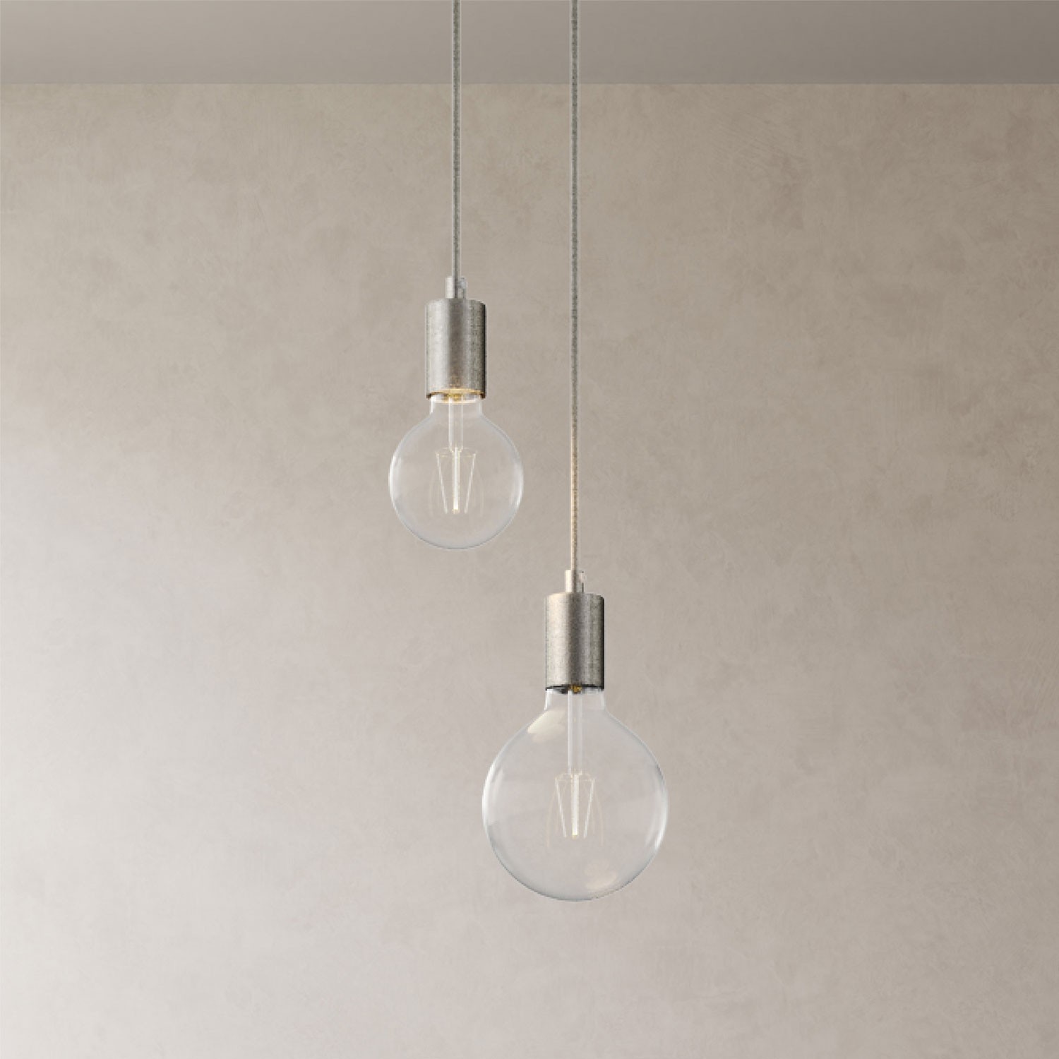 Lampe suspension multiple 2 bras avec câble textile et finitions en métal