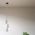 Lampe suspension multiple 3 bras avec câble textile et finitions en métal