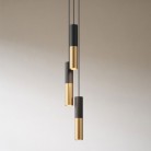 Lampe suspension multiple 3 bras avec câble textile et abat-jour en métal Double Tub-E14