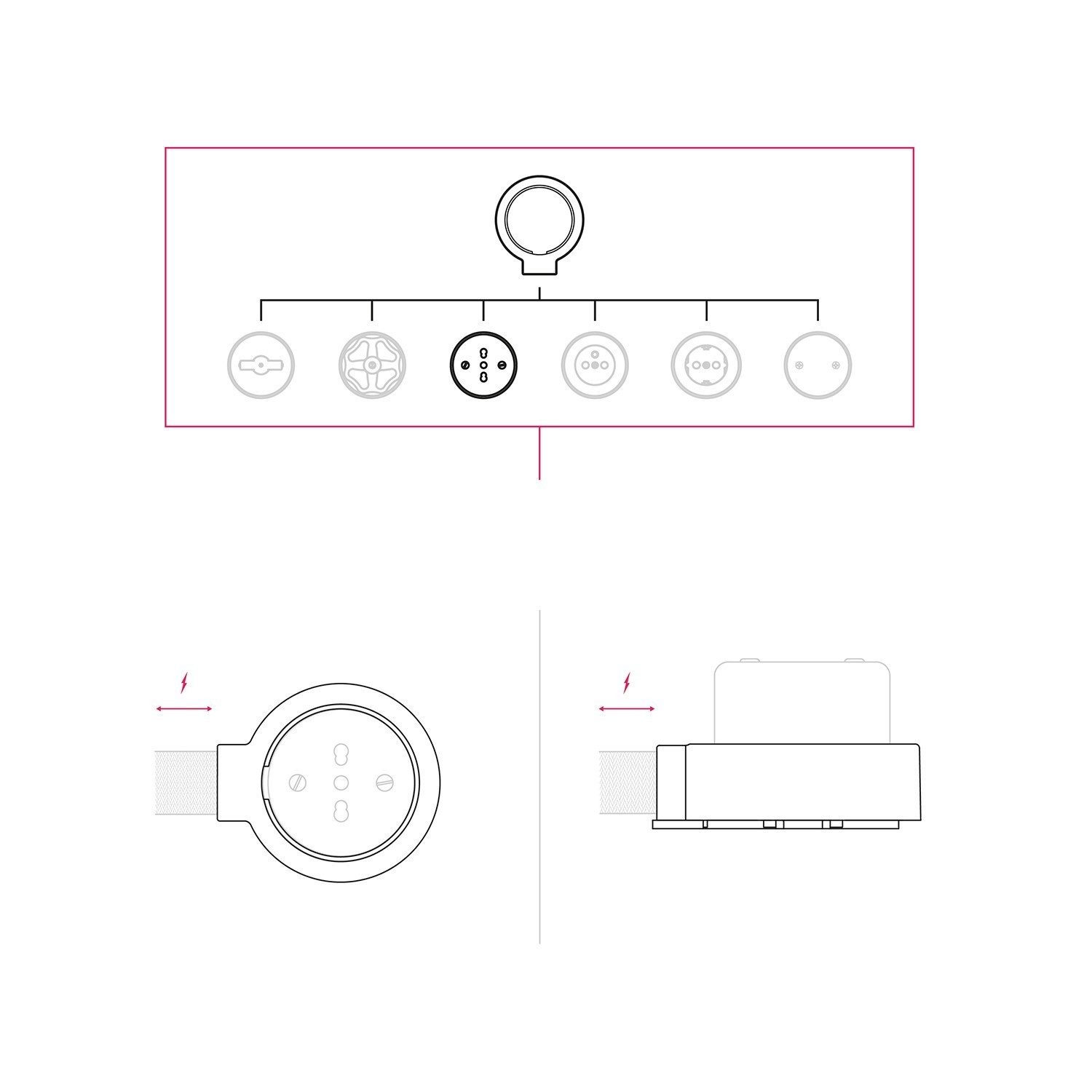 Kit de prise double italienne 10/16A mural et support pour tubes de créativité en porcelaine