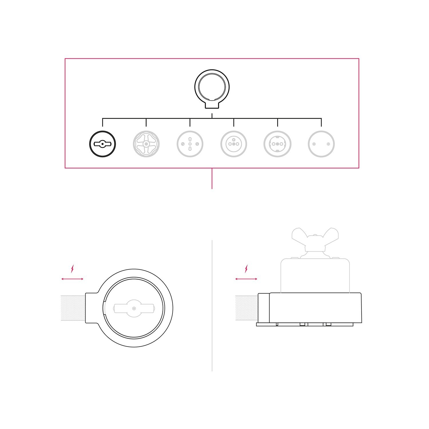 Kit interrupteur/déviateur avec écrou papillon et socle pour Creative-Tubes en porcelaine blanche