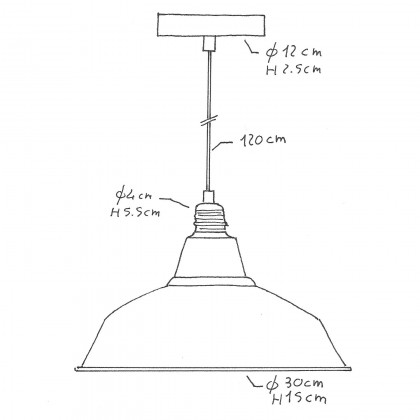 Suspension fabriquée en Italie avec câble textile, abat-jour Bistrot et finition en métal - complète avec ampoule