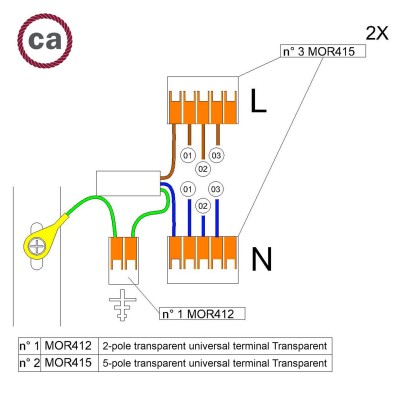 Kit de connexion WAGO compatible avec câble 2x pour Rosace à 3 trous