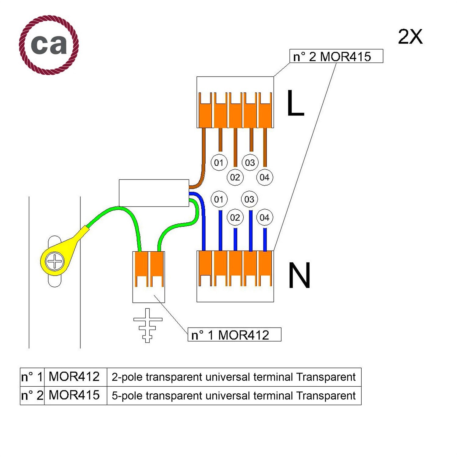 Kit de connexion WAGO compatible avec câble 2x pour Rosace à 4 trous