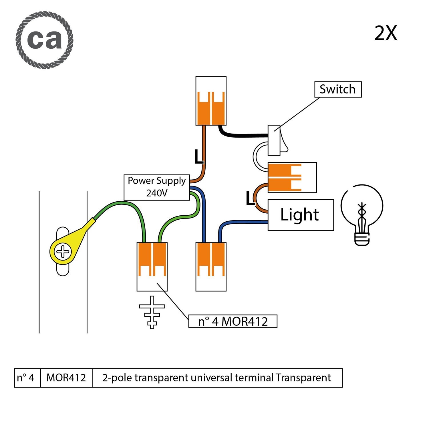 Kit de connexion WAGO compatible avec câble 2x pour mini rosace à 1 trou avec interrupteur