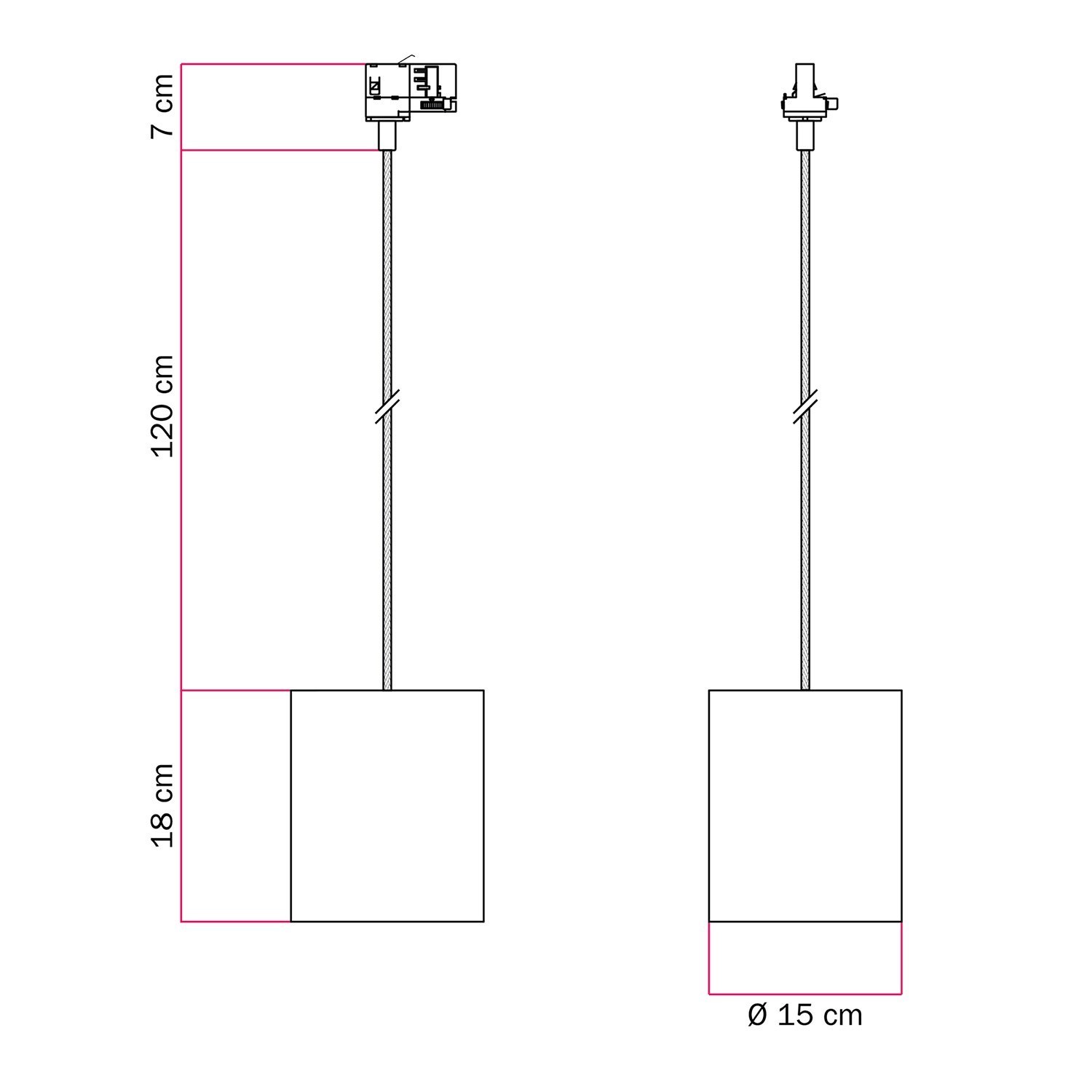 Suspension pour rail avec câble en textile et abat-jour Cilindro en raphia