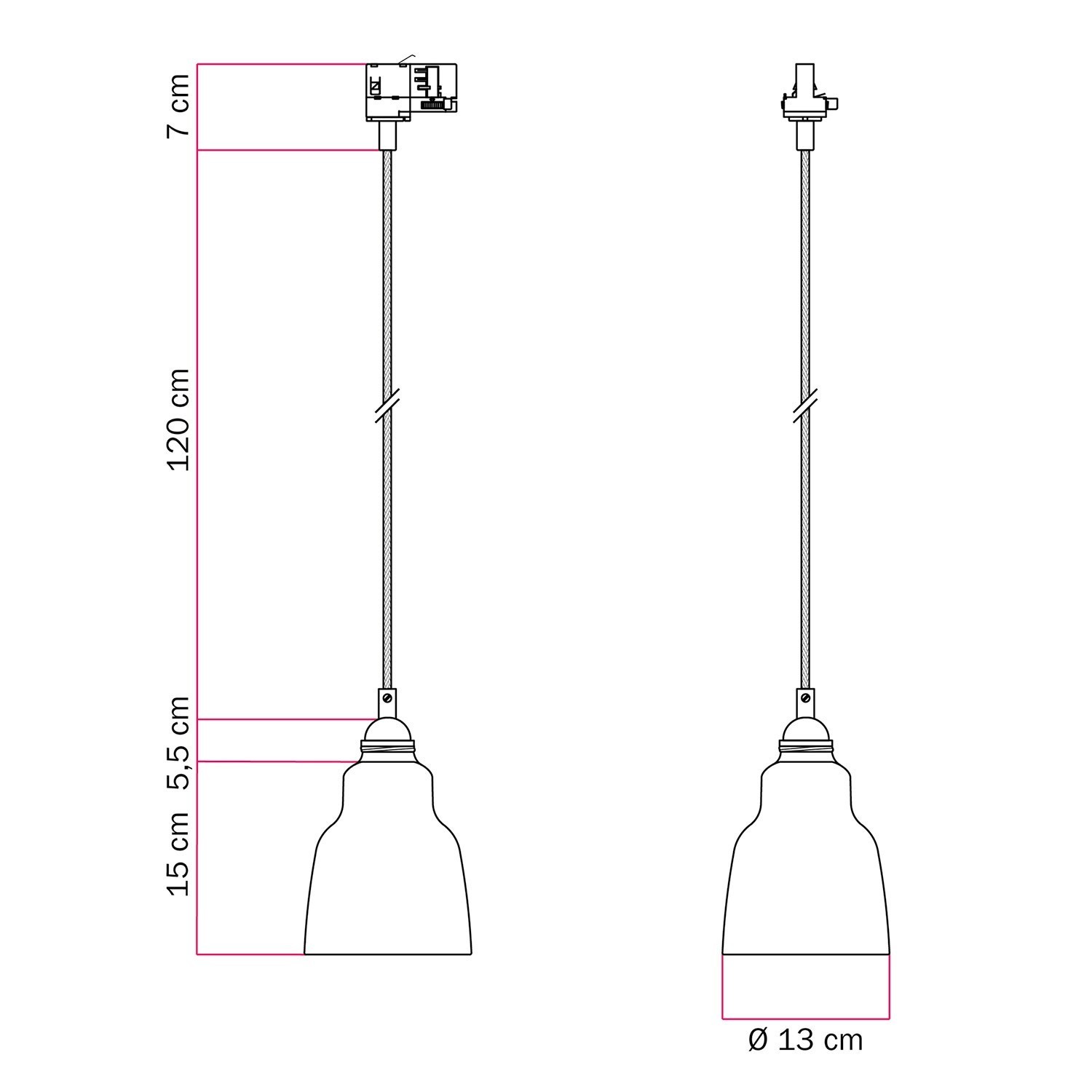 Suspension avec abat-jour Vaso et adaptateur de rail