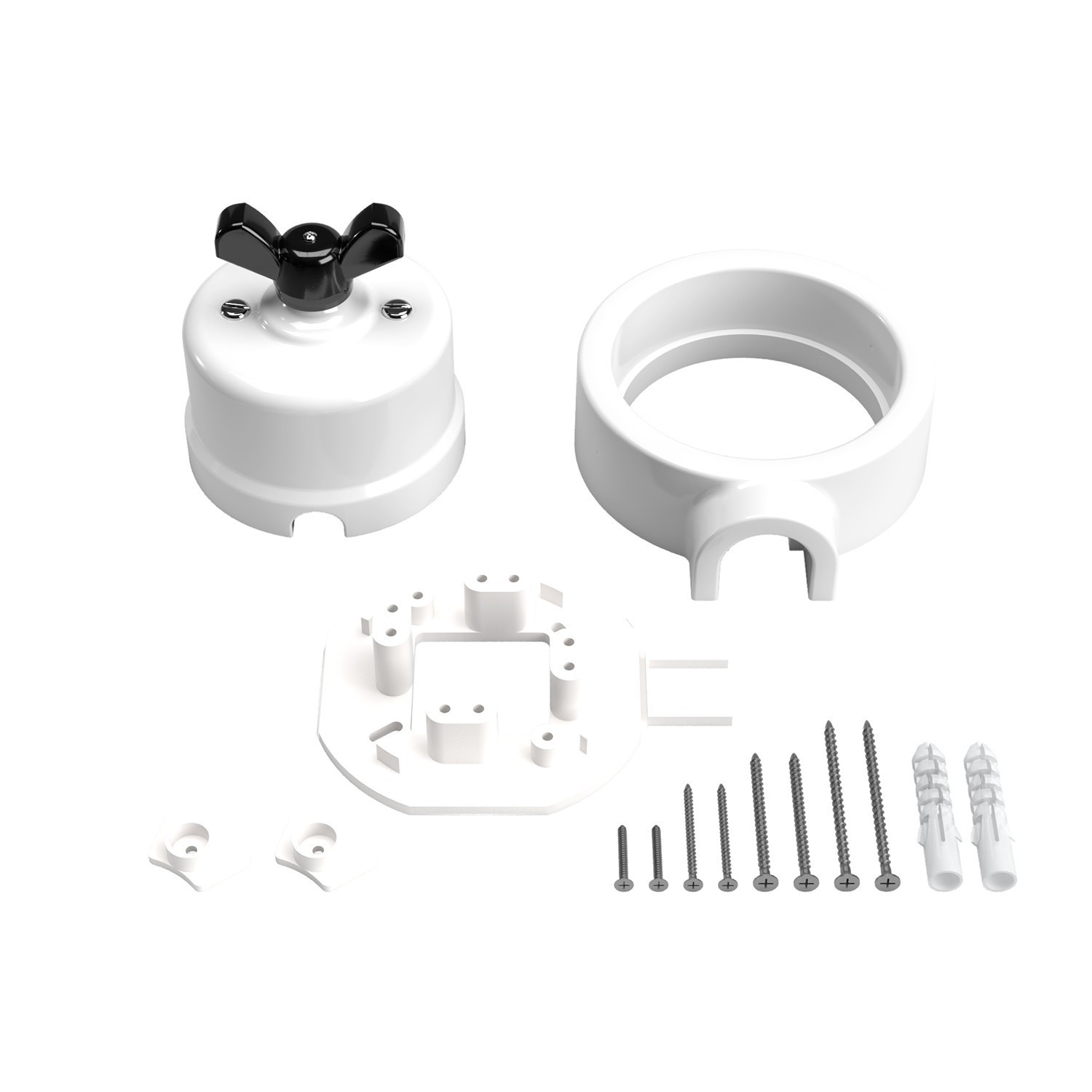 Kit interrupteur/déviateur avec écrou papillon et socle pour Creative-Tubes en porcelaine blanche