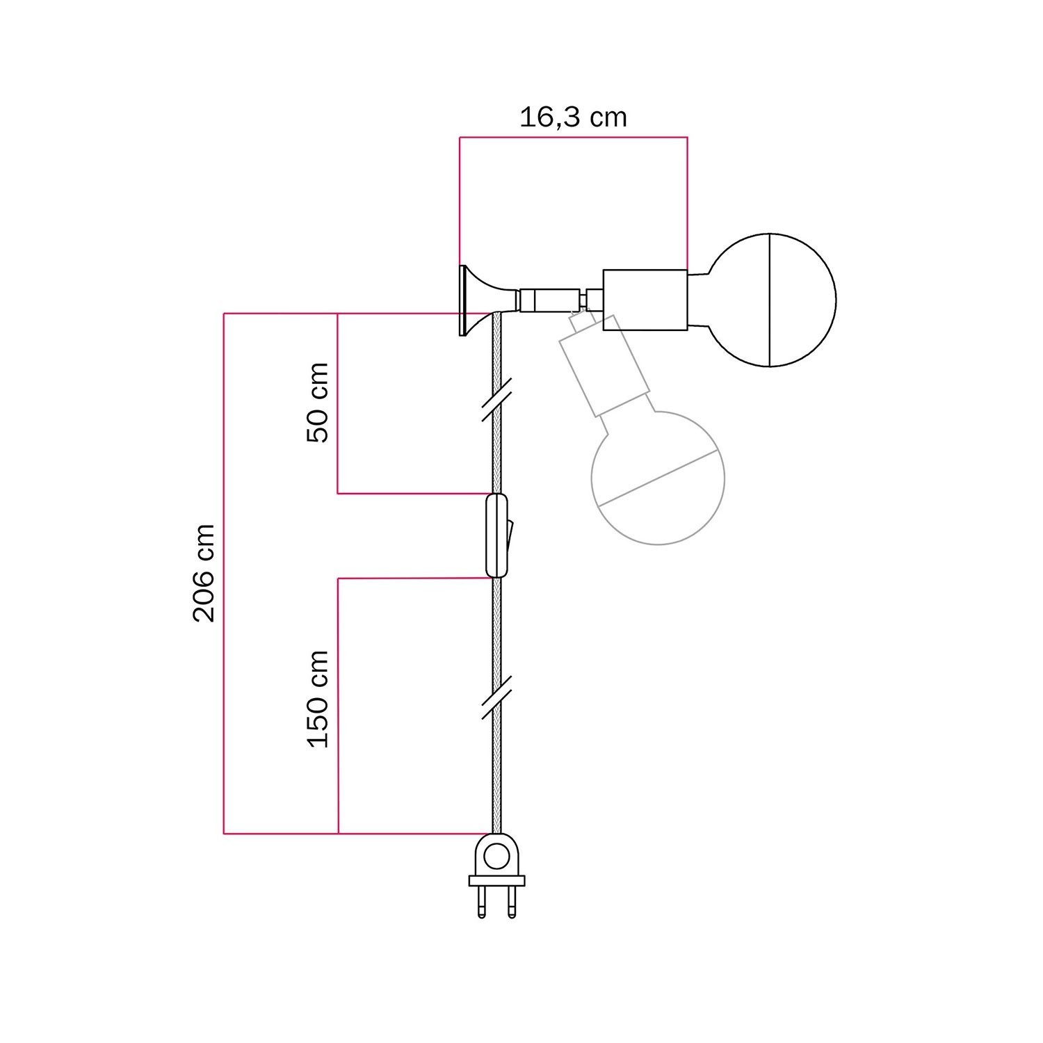 Applique MAG-Y avec articulation et ampoule demi-sphère