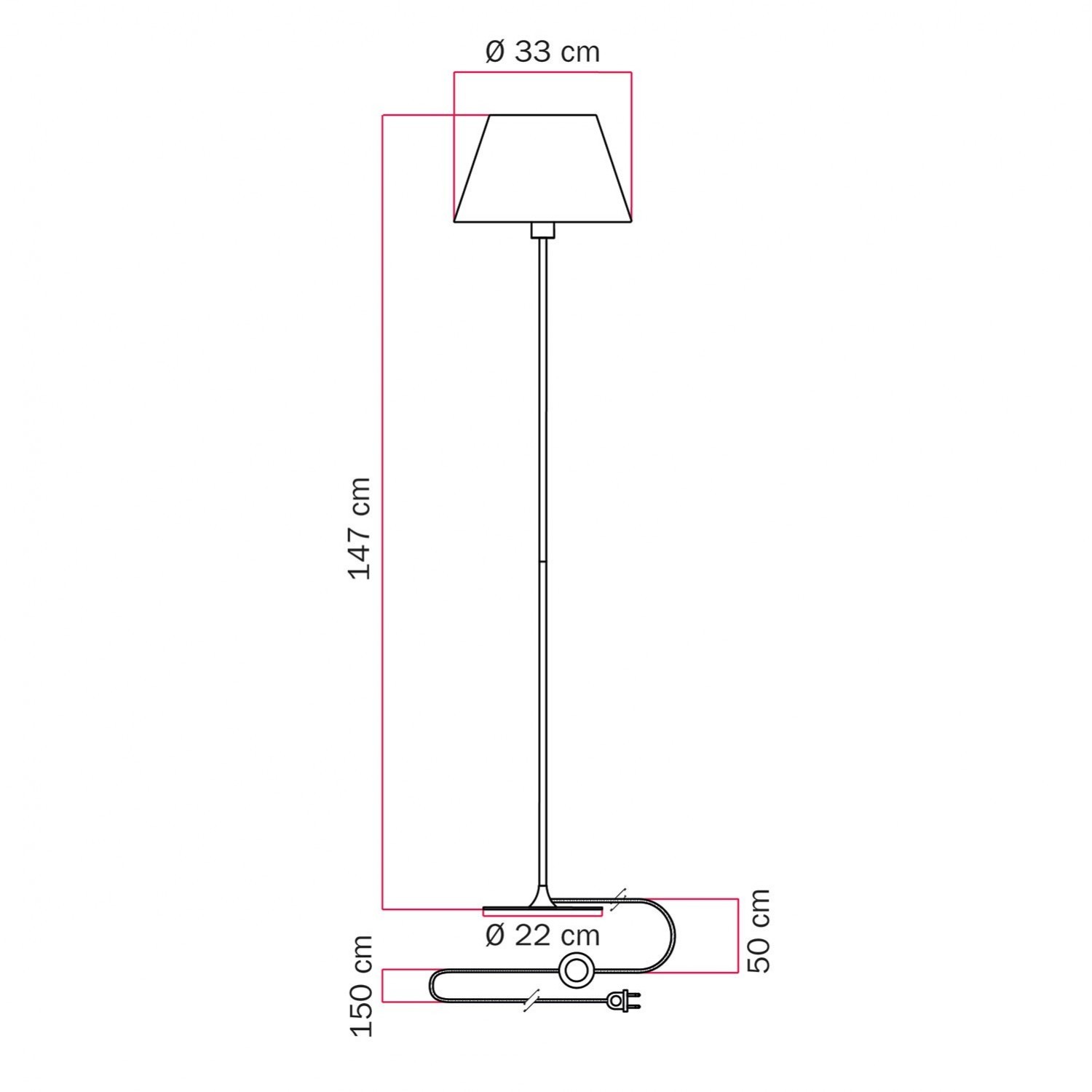 Lampadaire MAG-Y avec base ronde en métal et abat-jour Impero M