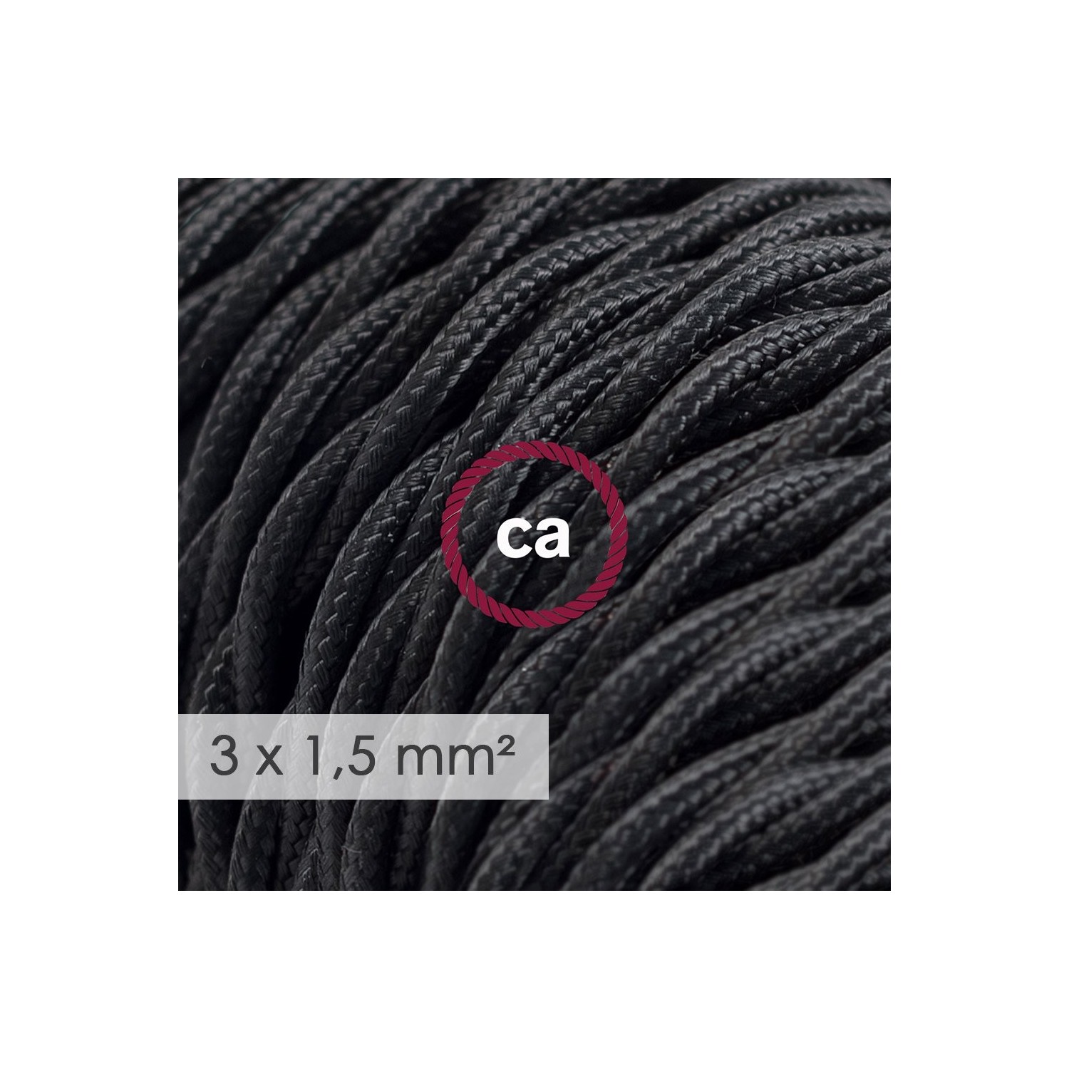 Bloc multiprise avec câble en tissu de couleur effet soie Noir TM04 et fiche schuko avec anneau confort